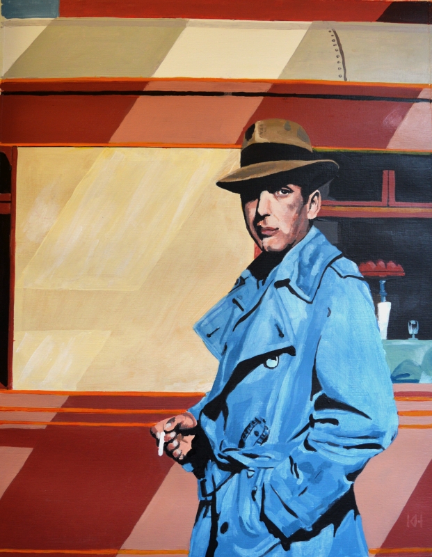 Famous blue raincoat acrylic portrait by Keith Hemsley