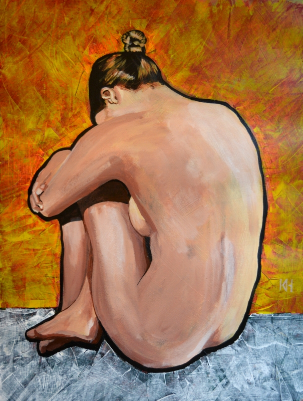 Holding On acrylic portrait painting by Keith Hemsley
