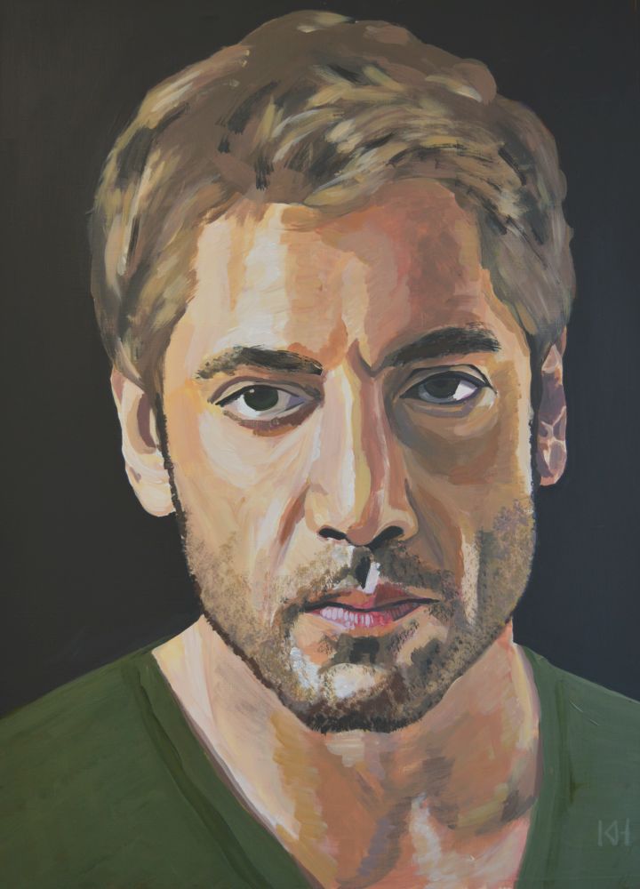 Javier Bardem acrylic portrait by Keith Hemsley