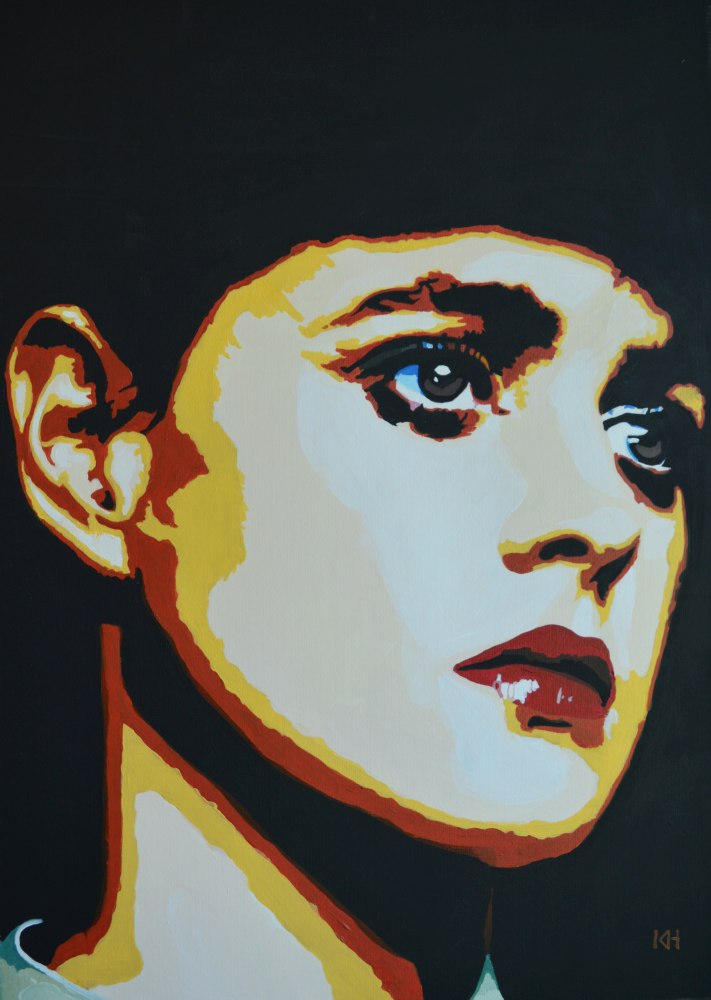Sean Young acrylic portrait painting by Keith Hemsley