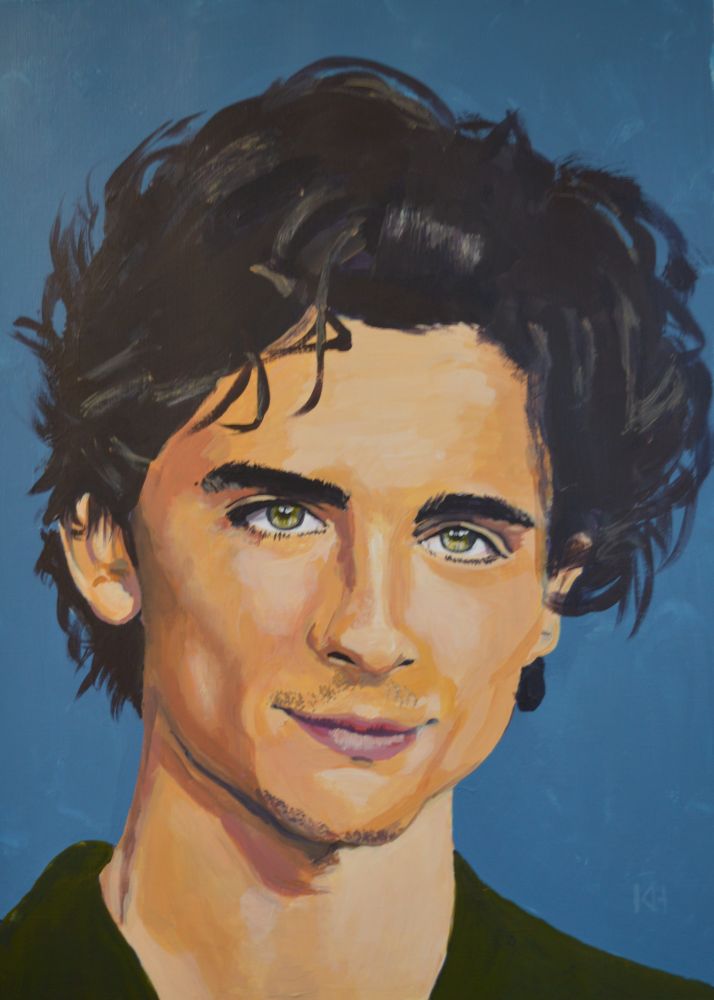 Timothee Chalamet acrylic portrait painting by Keith Hemsley