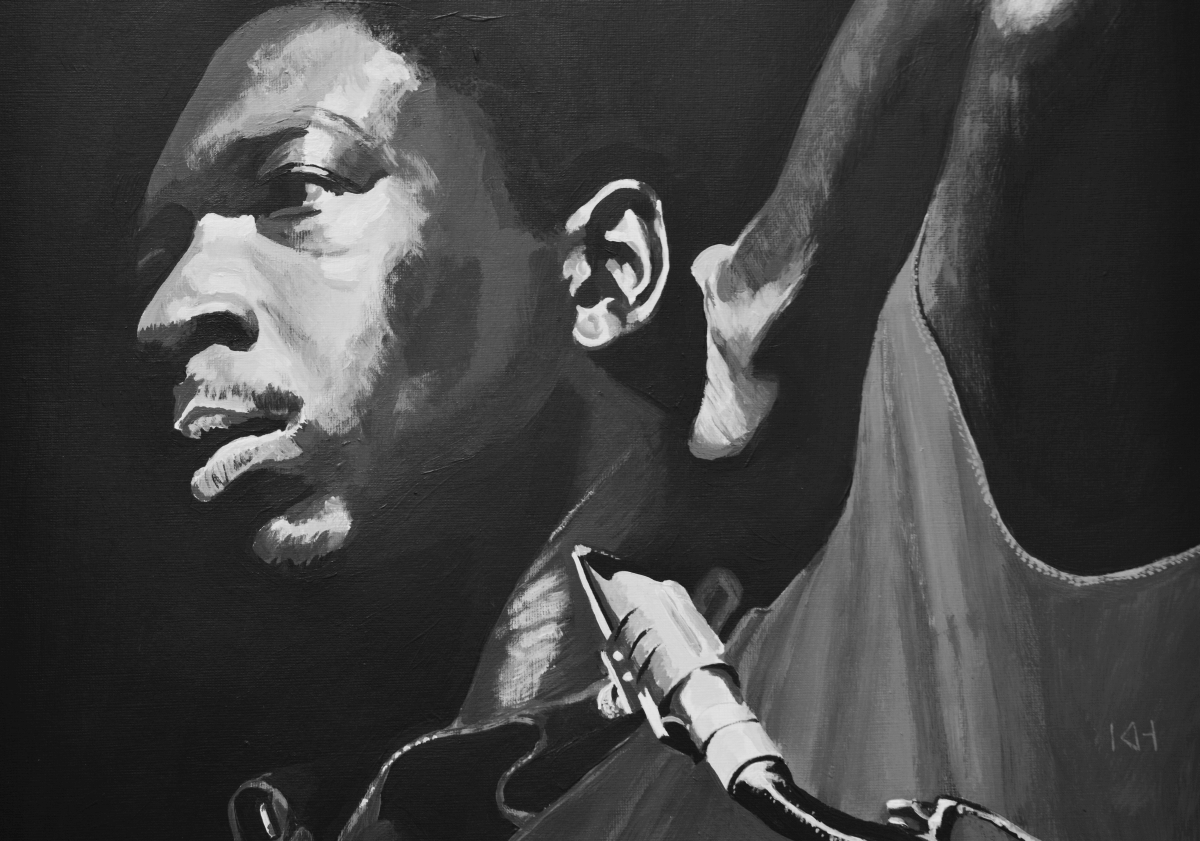 John Coltrane acrylic portrait painting by Keith Hemsley