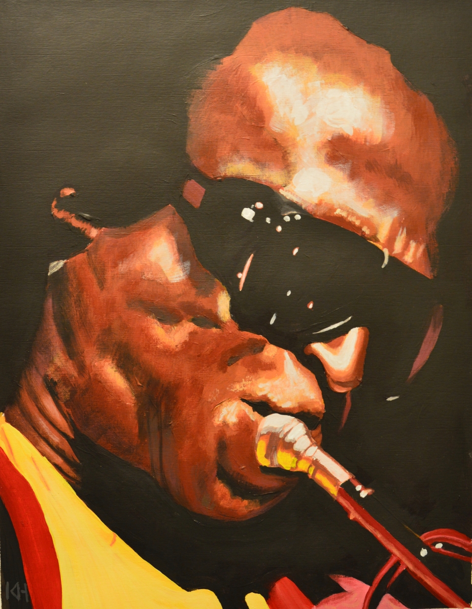 Miles Davis acrylic portrait painting by Keith Hemsley