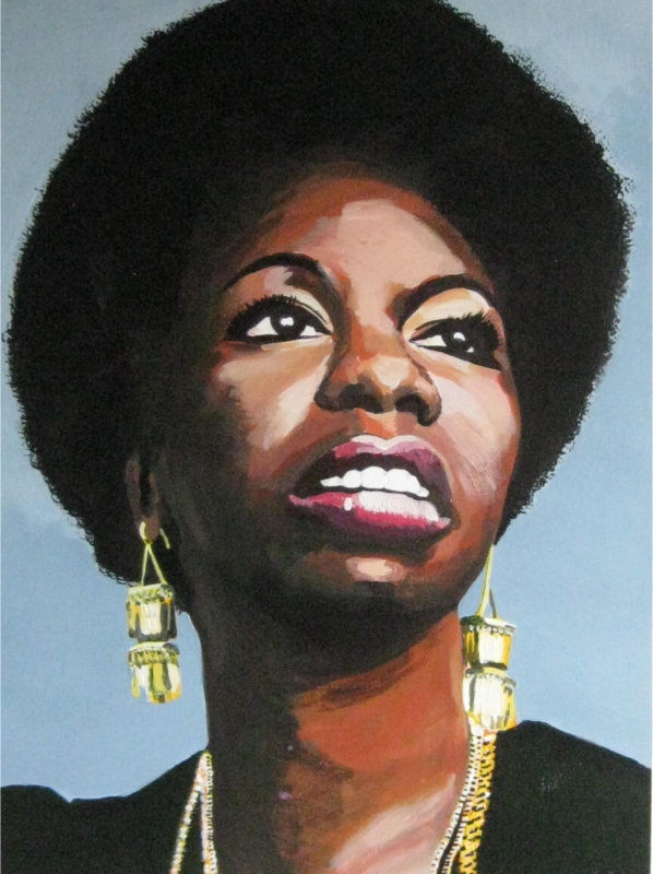 Nina Simone acrylic portrait painting by Keith Hemsley
