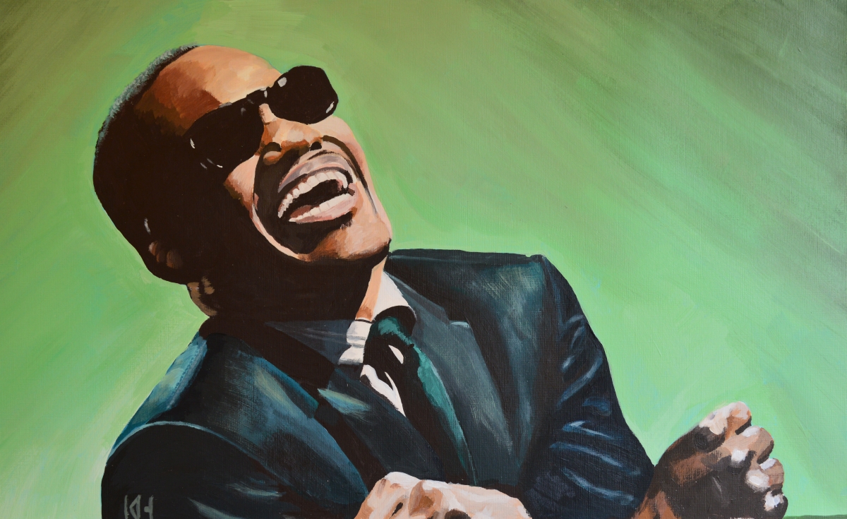 Ray Charles acrylic portrait painting by Keith Hemsley