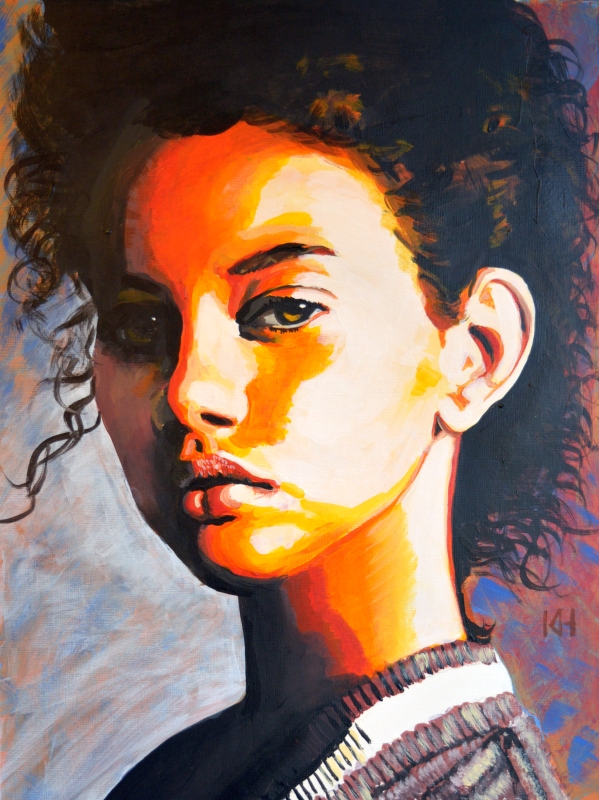 Rachel acrylic portrait painting by Keith Hemsley
