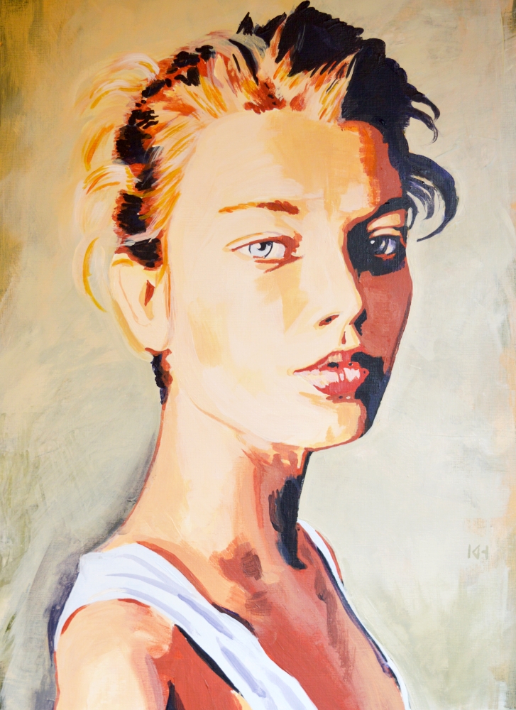 Sara acrylic portrait painting by Keith Hemsley